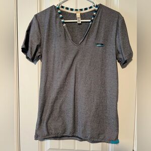 Diesel Blue V-Neck Tee with Striped Accents